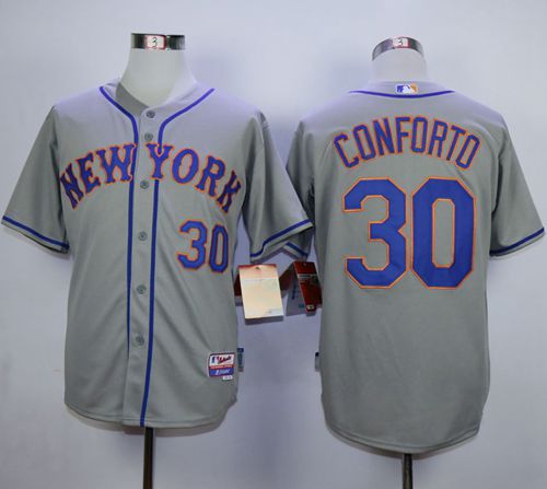 Mets #30 Michael Conforto Grey Road Cool Base Stitched MLB Jersey - Click Image to Close